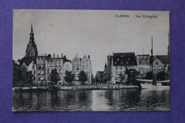 Ansichtskarte AK Elbing Elbląg 1916 Fluss Häuser Straße Gebäude Ermland Masuren Ortsansicht Polen Polska